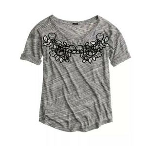 J. Crew Heather Gray Floral Appliqué T-Shirt, Size XS